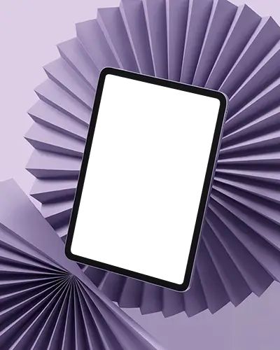 Ipad Mini Mockup On Geometric Paper Backdrop With Layered Folds And Soft Light