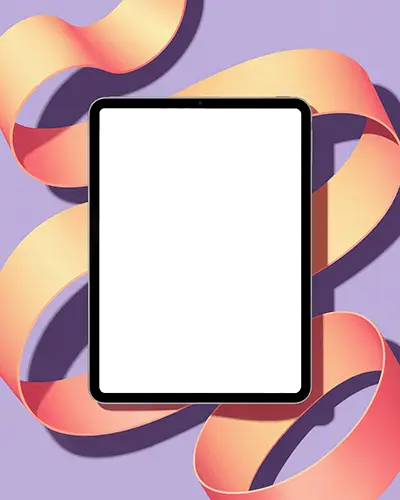 Premium Ipad Pro Mockup On Pastel Backdrop With Gradient Orange Ribbon