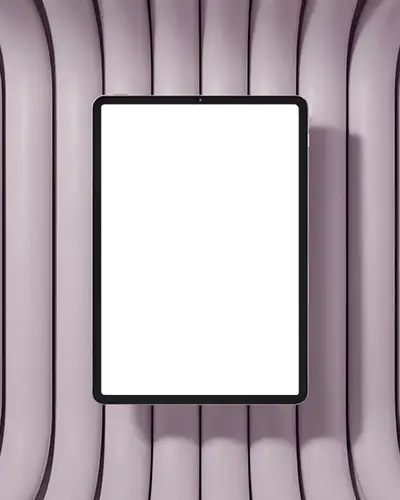 Flat Display Ipad Air Mockup On Lavender Upholstered Setup High Resolution