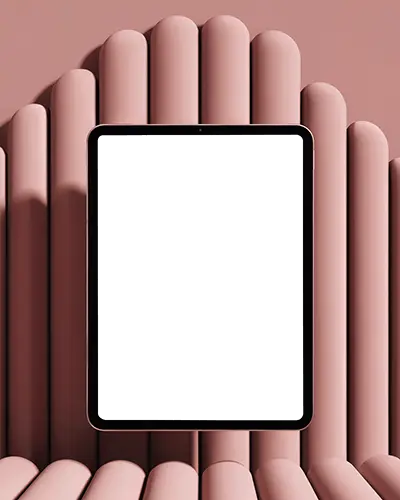 Ipad Pro Mockup On Padded Rose Pink Sculpted Surface Vertical Display With Soft Geometric Background