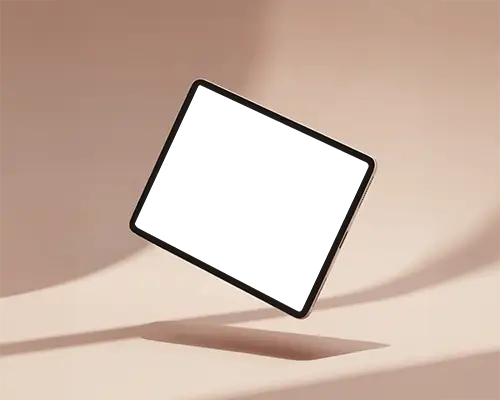 Floating Ipad Pro Mockup In Landscape Mode With Soft Beige Background And Cast Shadow