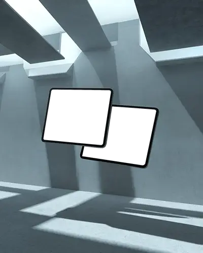 Architectural Style Ipad Pro Mockup Two Devices Hovering In Minimalist Concrete Space