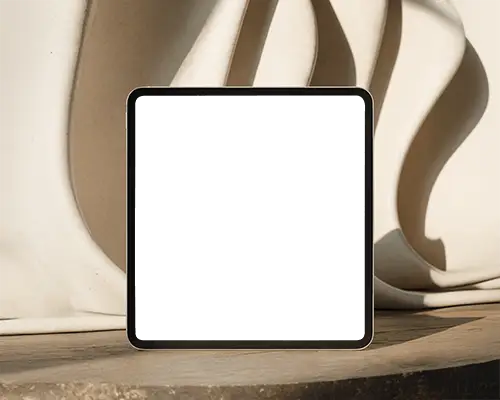 Elegant Ipad Air Mockup Flat Tablet On Textured Platform With Soft Sculptural Elements