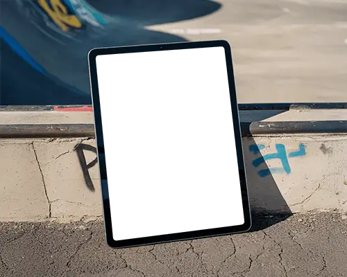 Edgy Ipad Pro Mockup Graffiti Backdrop Tablet Display In Gritty Concrete Skate Environment