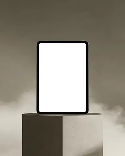 Atmospheric Ipad Air Mockup In Studio With Misty Background And Cast Light Shadow