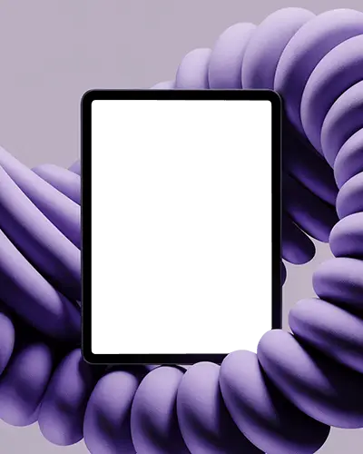 Ipad Air Mockup Centered In Purple Circular Cushion Loop With Soft Lighting On Violet Background