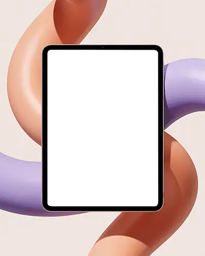 Ipad Pro Mockup Floating Amidst Curved Abstract Pastel Tubes On Clean Light Studio Backdrop