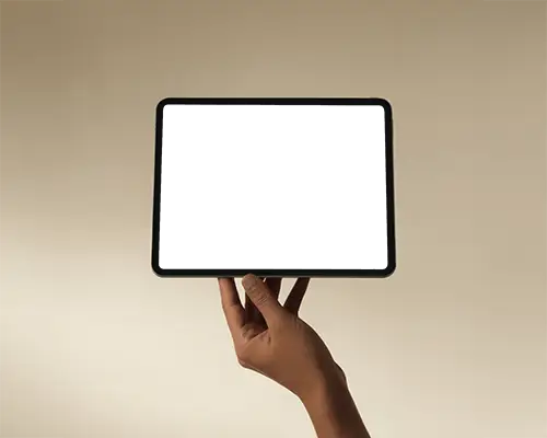 Minimal Hand Holding Ipad Pro Mockup Against Soft Beige Background