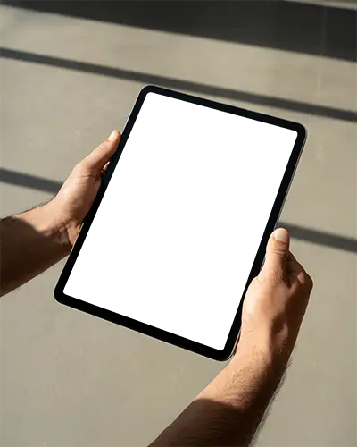 Realistic Ipad Pro Mockup Two Hands Holding On Polished Surface In Sunlight