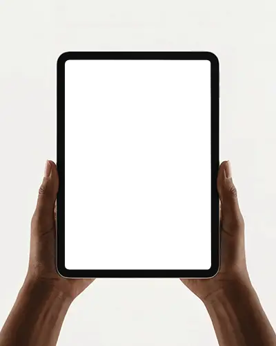Centered Ipad Pro Mockup Held Upright Against Clean White Background In Balanced Light