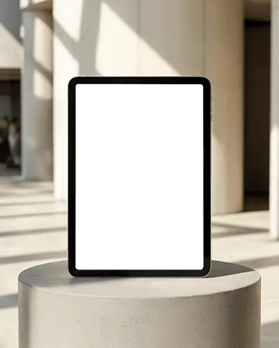 Modern Architecture Ipad Air Mockup Placed On Concrete Pedestal In Daylight