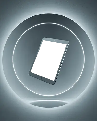 Levitating Ipad Air Mockup Center Frame Dark Gradient Wall With Glow Ring And Shadow