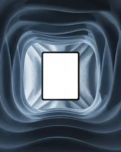 surreal-ipad-pro-mockup-centered-in-wavy-blue-layers-in-dreamlike-soft-architectural-form