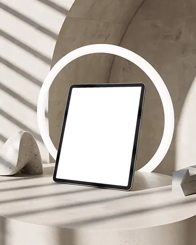 ipad-air-mockup-on-minimal-podium-with-glowing-ring-and-soft-sunlight-striped-shadows