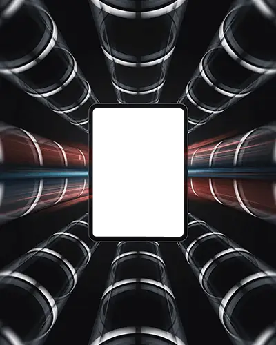 sleek-ipad-mini-mockup-floating-in-sci-fi-glass-tube-environment-with-red-and-blue-glow