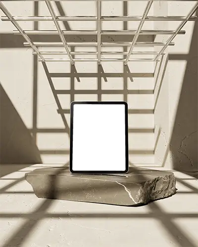 natural-light-ipad-air-mockup-on-rock-surface-under-geometric-sunlight-shadows
