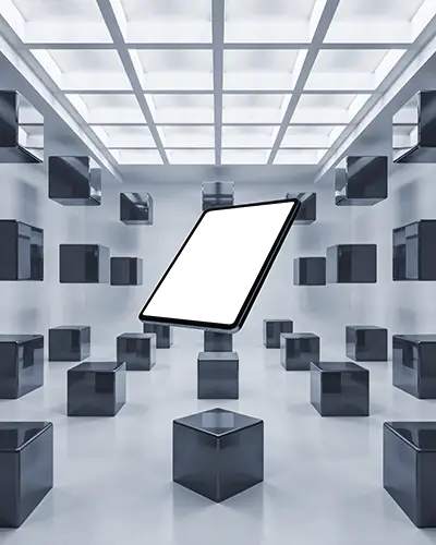 ipad-air-angled-mockup-suspended-in-modern-3d-cube-gallery-with-glowing-ceiling-panels