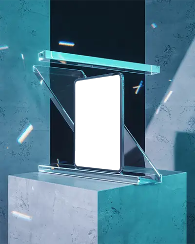 high-tech-ipad-air-mockup-in-transparent-acrylic-frame-on-minimal-aqua-toned-platform