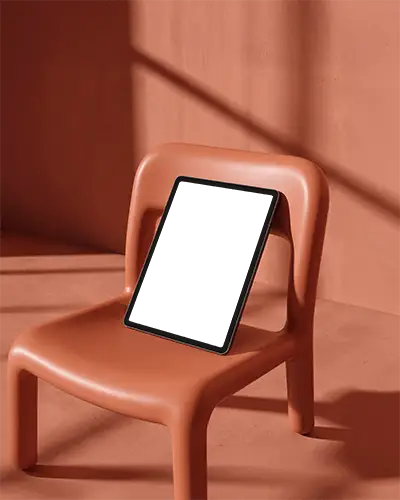 Minimalist Ipad Air Mockup Styled On Smooth Matte Chair In Warm Terra Space With Light Fall