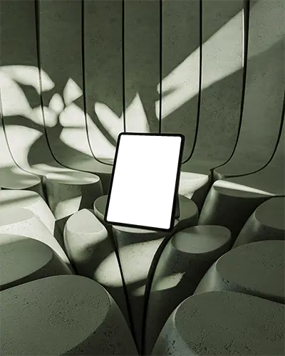 ipad-air-mockup-in-concrete-sculptural-setup-with-organic-forms-and-bold-shadow-play