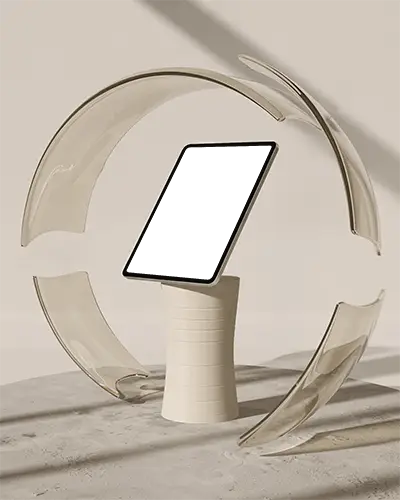 ipad-mini-mockup-on-vase-pedestal-in-stylized-setting-with-curved-glass-architecture