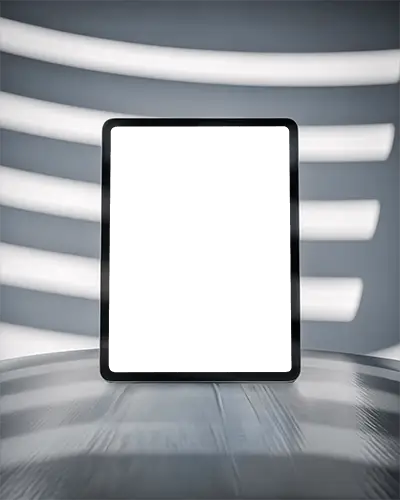 ipad-air-mockup-front-view-on-metallic-surface-with-arched-light-lines-in-dark-studio
