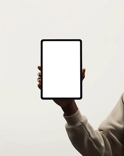 Ipad Pro Mockup Handheld In Portrait Orientation With Clean Minimal Background And Modern Studio