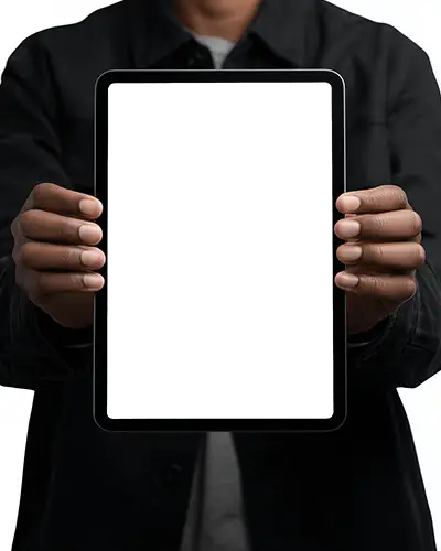 Realistic Ipad Pro Mockup Digital Tablet Held In Hands Front Facing Display Against Clean Background