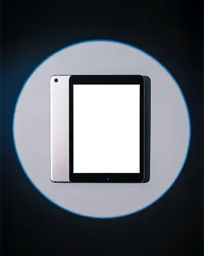 Modern Ipad Mini Mockup Top View Digital Tablet Centered In Bright Spotlight On Dark Background