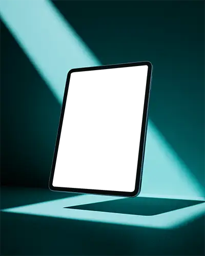 Futuristic Ipad Pro Floating Mockup Digital Tablet Display With Dramatic Teal Lighting
