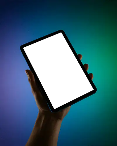 Ipad Mini Handheld Mockup Digital Tablet Display In Hand With Stylish Gradient Lighting