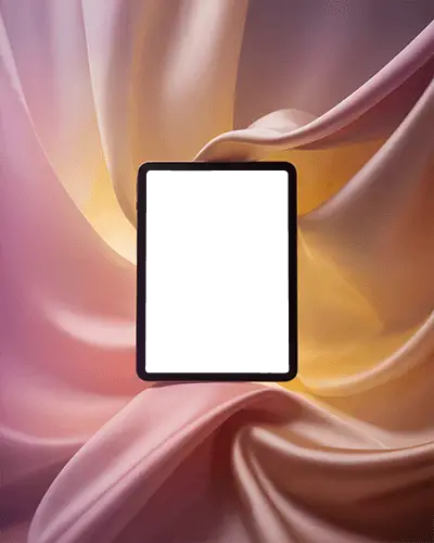 Ipad Mini Mockup Digital Tablet Centered Against Soft Satin Fabric Folds In Glowing Studio Light