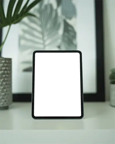 Ipad Air Mockup On Desk With Modern Botanical Interior Decor Background