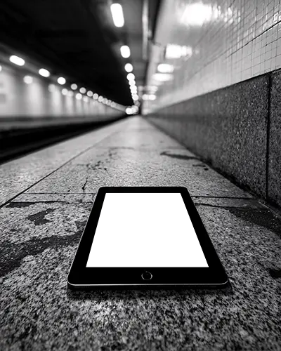 Sleek Ipad Mini Mockup On Textured Platform With Lighting Perspective For Digital Presentation