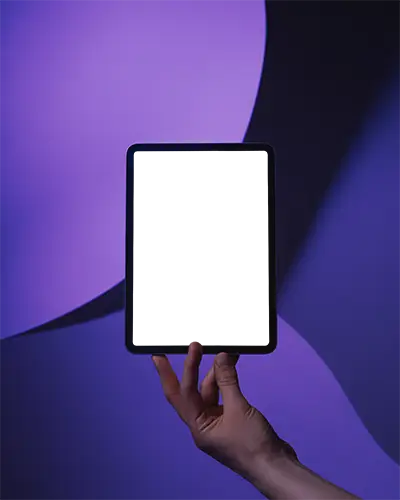 Hand Holding Ipad Air Mockup Against Abstract Background For Digital Display