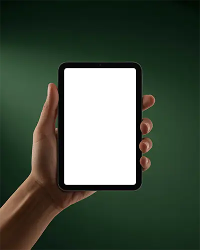 Hand Holding Mini Ipad Mockup Vertical Portrait Digital Tablet Device Display