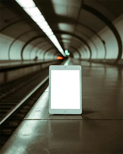 Modern Ipad Mini Mockup On Subway Platform For Digital Marketing And App Presentation Use