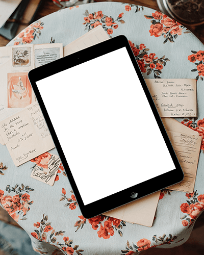 Ipad Screen Mockup Modern Digital Device Contrasting With Vintage Paper Elements On Decorative Background Soft And Inviting Tone