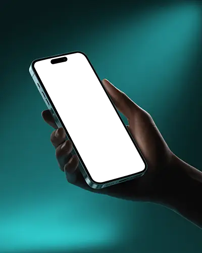 Human Hand Holding Sleek Iphone 14 Pro Mockup Digital Display Front View Tech Device