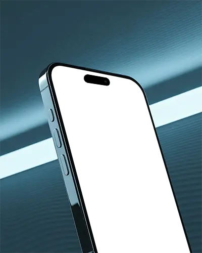 Futuristic Blue Light Iphone 15 Mockup Angled Left View In High Contrast Studio Setting
