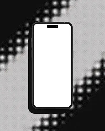 Iphone 16 Plus Mockup Top View Against Gradient Halftone Pattern In Monochrome Styling