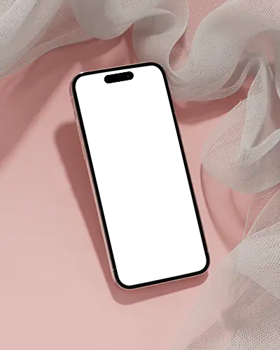Soft Pink Aesthetic Iphone 15 Pro Mockup Top View With Floating Fabric And Dreamy Shadows