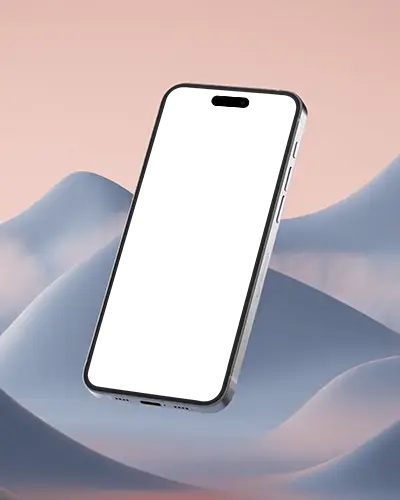 Iphone 14 Pro Floating Mockup Above Surreal Blue Pink Landscape With Soft Gradient Hues