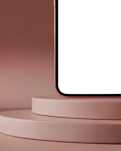 Iphone 16 Mockup Bottom Closeup On Pink Stone Podium With Soft Gradient Light And Shadow