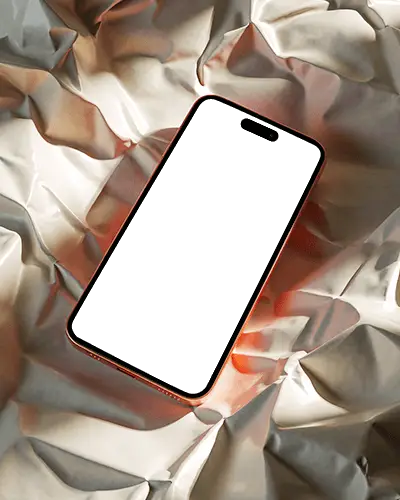 Premium Iphone 14 Pro Mockup On Crumpled Paper With Ambient Warm Studio Light