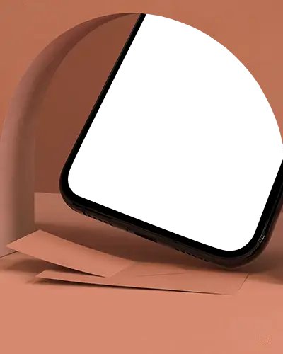 Iphone 16 Mockup Closeup On Minimal Terracotta Scene With Abstract Paper Elements