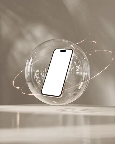 surreal-iphone-15-pro-mockup-hovering-in-glass-orb-with-soft-lighting-and-reflective-glow-lines
