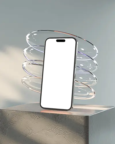 iphone-15-plus-mockup-on-concrete-block-with-floating-glass-rings-and-soft-studio-sunlight-glow