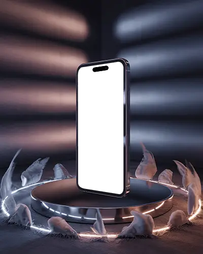 iphone-16-pro-mockup-on-lit-platform-surrounded-by-sculpted-flames-in-moody-studio-lightscape