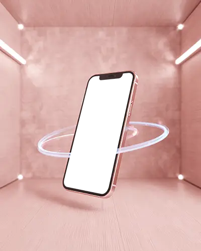 futuristic-iphone-14-mockup-suspended-in-pink-display-cube-with-electric-light-orbit-effect